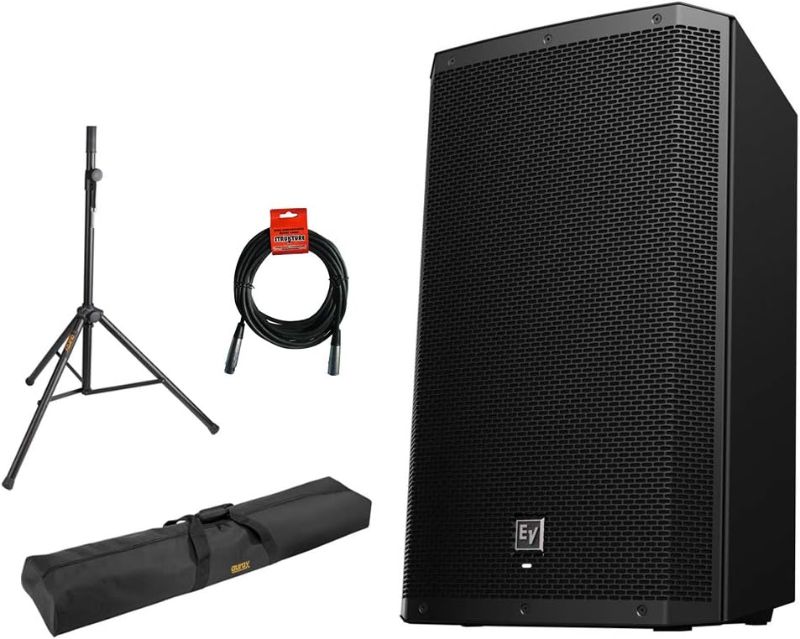 Photo 1 of Electro-Voice ZLX-15BT 15" 2-Way 1000W Bluetooth Powered Loudspeaker (Black) with Steel Speaker Stand, Stand Bag 51"& XLR Cable Bundle
