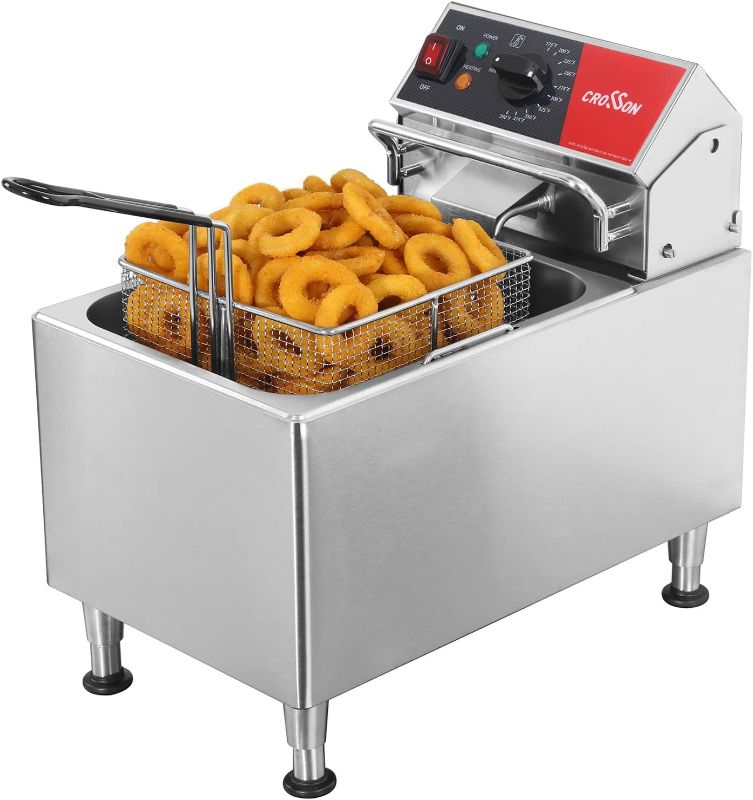 Photo 1 of PLUG IS DIFFERENT ***CROSSON 240V Electric Deep Fryer ETL Listed with No-Assembling-Needed Solid Basket,Lid and Height Adjustable Leg for Restaurant Use,240V/3300W Commercial 15Lbs Countertop Deep Fryer
