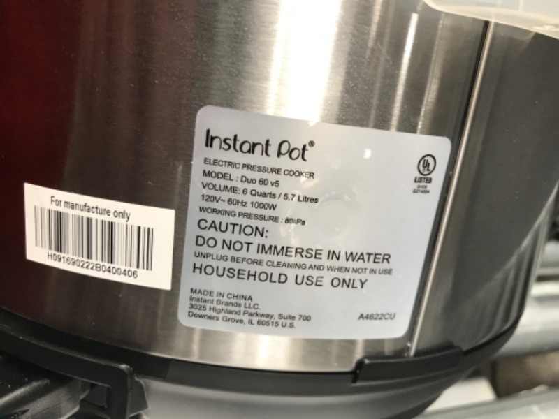 Photo 3 of **MISSING STEAM CAP* Instant Pot Duo 7-in-1 Electric Pressure Cooker, Slow Cooker, Rice Cooker, Steamer, Sauté, Yogurt Maker, Warmer & Sterilizer, Includes App With Over 800 Recipes, Stainless Steel, 6 Quart 6QT Duo Pressure Cooker