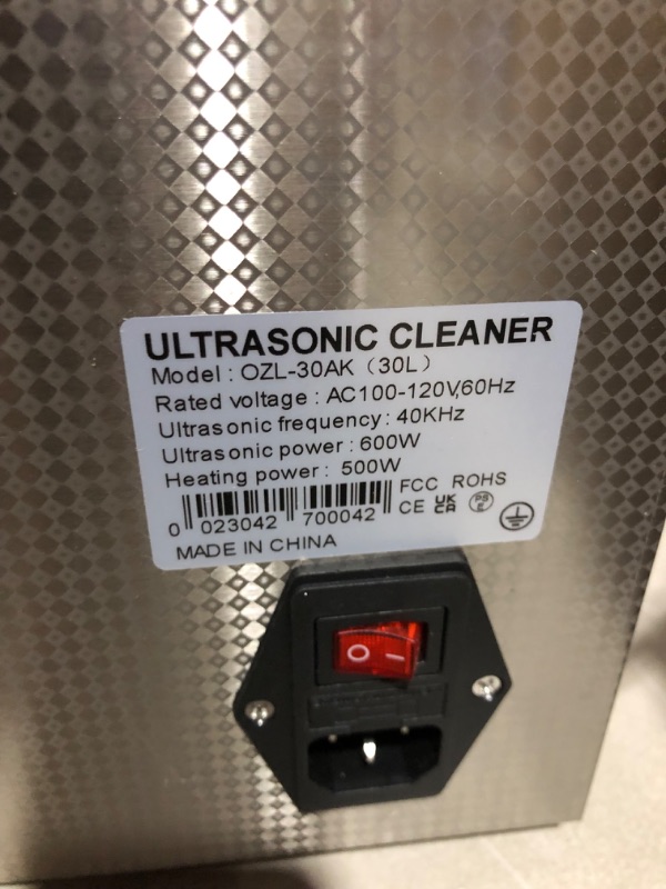 Photo 4 of **USED/UNABLE TO TEST NO POWER CORD**
Sonic Cleaner 30L, ONEZILI Large Ultrasonic Cleaner High Power, 600W Ultrasonic Power, 500W Heating Power, Ultrasonic Carburetor Cleaner Machine 30L, 600W