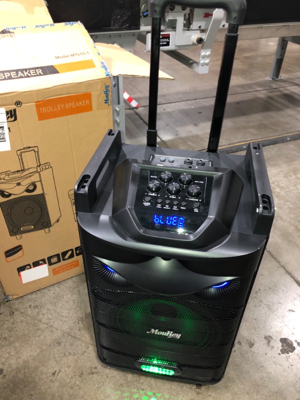 Photo 2 of *WORKS WELL**Moukey Karaoke Machine, Big Subwoofer PA System, Powerful Sound, Portable Bluetooth Speaker with Wireless Microphone, Party Lights & Echo/Treble/Bass Adjustment, Support TWS/REC/AUX/MP3/USB/TF/FM 10" Subwoofer