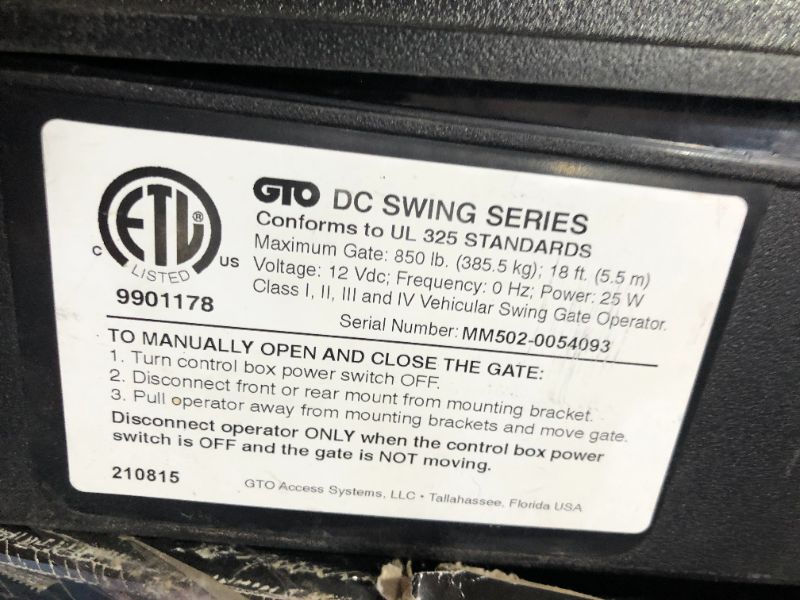 Photo 5 of ***HEAVILY USED - SEE NOTES***
Mighty Mule Automatic Gate Opener for Heavy Duty Dual Swing Gates for 18 Feet Long or 850 Pounds per Leaf (FM502)