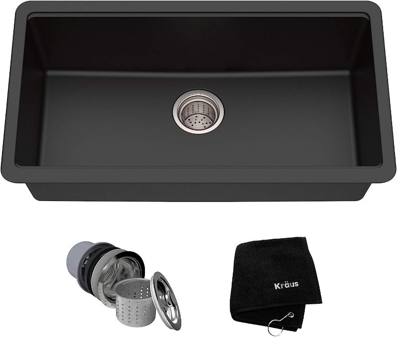 Photo 1 of **DAMAGED** Kraus KGU-413B Undermount Single Bowl Granite Kitchen Sink, 31 Inch, Black