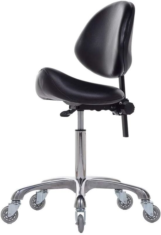 Photo 1 of Adjustable Saddle Stool Chairs with Back Support Ergonomic for Medical Clinic Studio Salon Office and Home (Black)