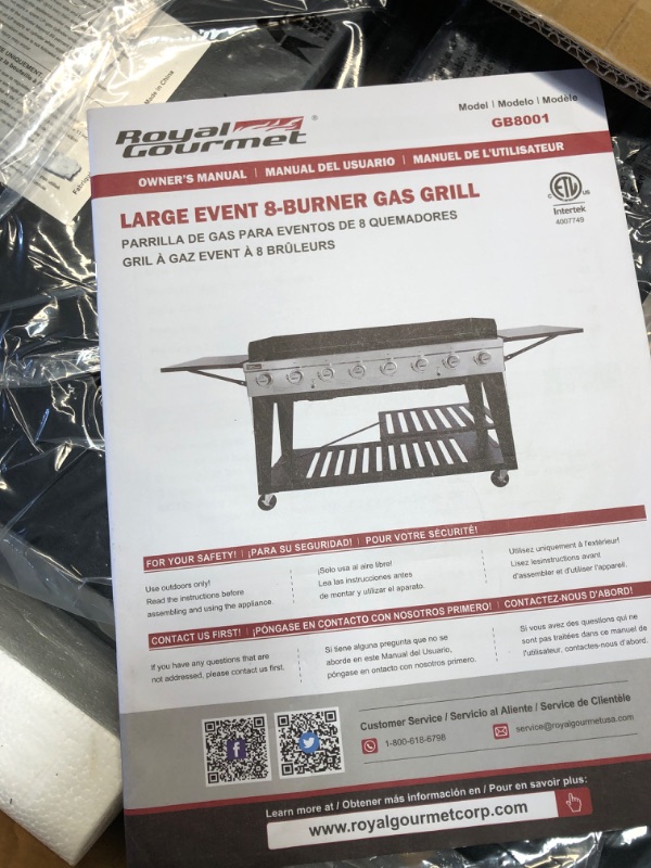 Photo 2 of **PARTS ONLY**USED**DAMAGED**
Royal Gourmet 8-Burner Gas Grill, 104,000 BTU Liquid Propane Grill, Independently Controlled Dual Systems, Outdoor Party or Backyard BBQ, Black ***(PICTURE FOR REFERENCE)***