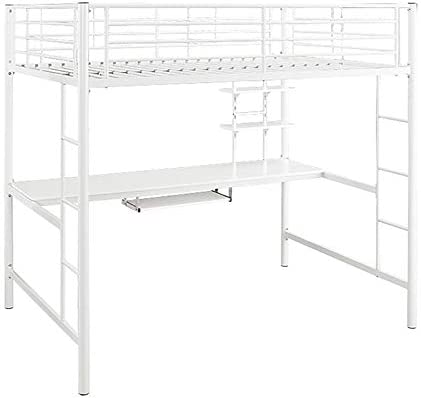 Photo 1 of (Box 2 of 2)Walker Edison Timothee Urban Industrial Metal Double over Computer Desk Bunk Bed, Full Double, White