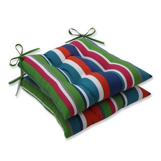 Photo 1 of 2pk St. Lucia Stripe Wrought Iron Outdoor Seat Cushions Blue - Pillow Perfect

