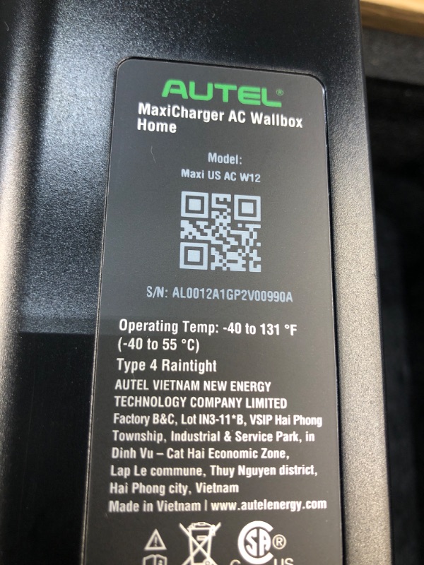 Photo 4 of ***TRANSPARENCY CODE NOT PROVIDED***  Autel Home Smart Electric Vehicle (EV) Charger up to 50Amp, 240V, Indoor/Outdoor Car Charging Station with Level 2, Wi-Fi and Bluetooth Enabled EVSE, 25-Foot Cable,Hardwired
