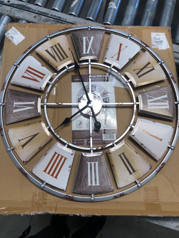 Photo 2 of *NEEDS BATTERIES*  Sorbus Large Decorative Wall Clock, Centurion Roman Numeral Hands, Vintage Industrial Rustic Farmhouse Style Modern Home Decor Ideal for Living Room, Analog Wood Metal Clock, 24” Round