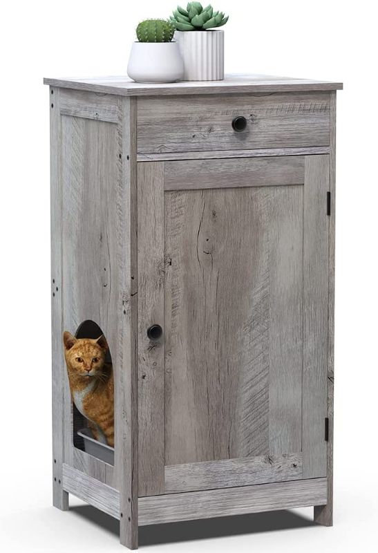 Photo 1 of **** MISSING LOOSE HARDWARE ****GiftGo Contemporary Home Hidden Cat Litter Box Enclosure Wooden Cabinet Furniture Cat Washroom Nightstand Storage Drawer, Inner Shelf, Arched Doorways (Greige)
