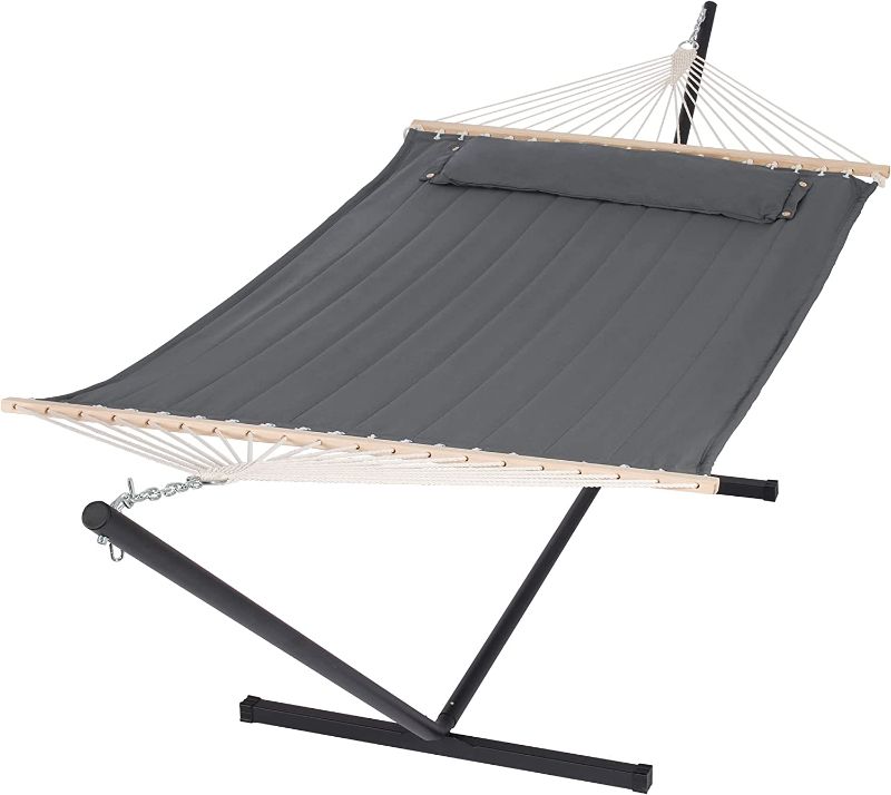 Photo 1 of **MINOR SHIPPING DAMAGE**SUNCREAT 2 Person Hammock with Stand, Heavy Duty Portable Hammocks, 450 lbs Capacity, Dark Grey
