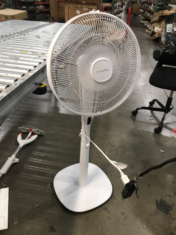 Photo 1 of Amazon Basics Height & Tilt Angle Adjustable Oscillating Digital Dual 5-Blade 12-Speed Standing Pedestal Fan with Remote Control, White, ?53.15 Inch
