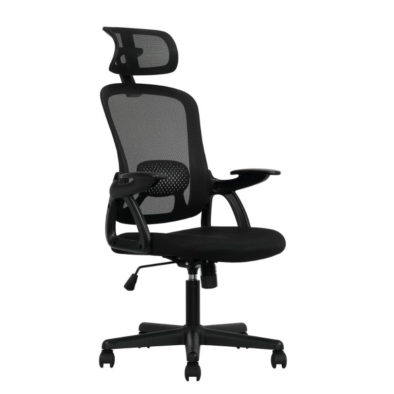 Photo 1 of Mainstays Ergonomic Office Chair with Adjustable Headrest, Black Fabric, 275lb capacity
