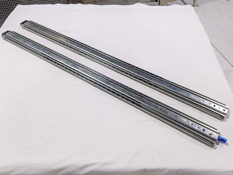 Photo 1 of 1 Pair 36" Full Extension 500 LB Capacity Drawer Slides Roller Balls Lock in/Out Triggers on one Slide
