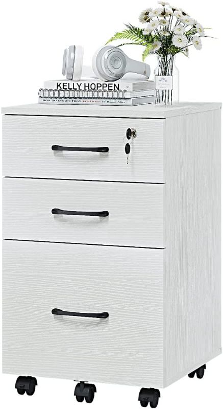 Photo 1 of Panana 3 Drawer Wood Mobile File Cabinet, Under Desk Storage Drawers Small File Cabinet for Home Office (White)
