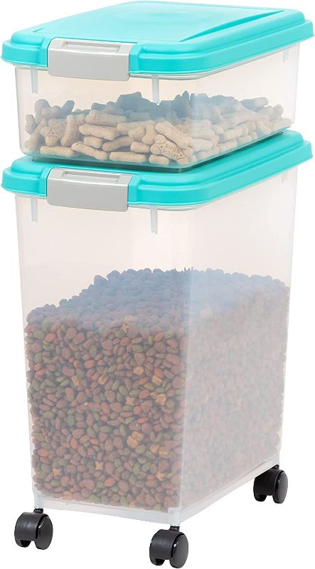 Photo 1 of **DAMAGED**  FOR PARTS ONLY  IRIS USA 3-Piece 35 Lbs / 45 Qt WeatherPro Airtight Pet Food Storage Container Combo with Scoop and Treat Box for Dog Cat and Bird Food, Keep Pests Out,...
