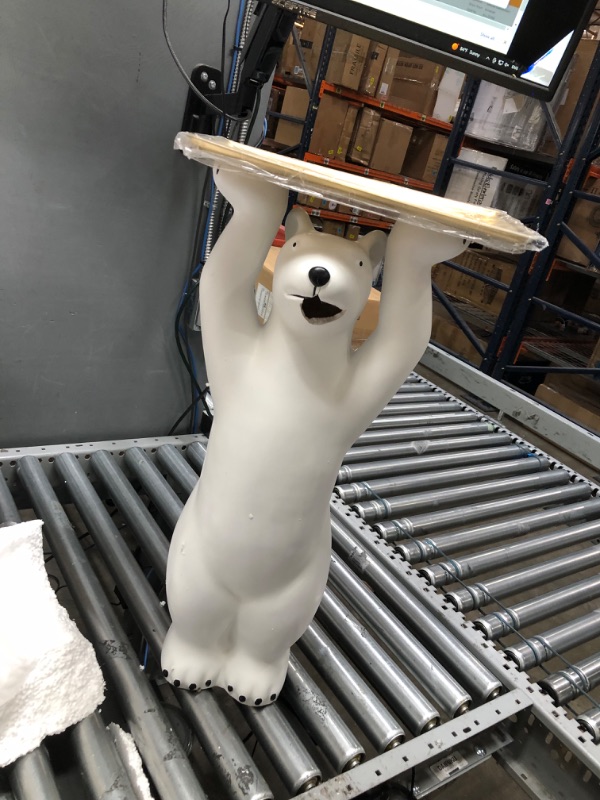 Photo 3 of **FRACTURED AND MISSING A SMALL PIECE AROUND MOUTH SEE PHOTO**
Pearlead Resin Polar Bear Sculpture with Metal Tray Animal Figurine Ornament Standing Statue Candy Dish Decorative Tray for Keys Home Office Hotel Decoration Lifting Hands
