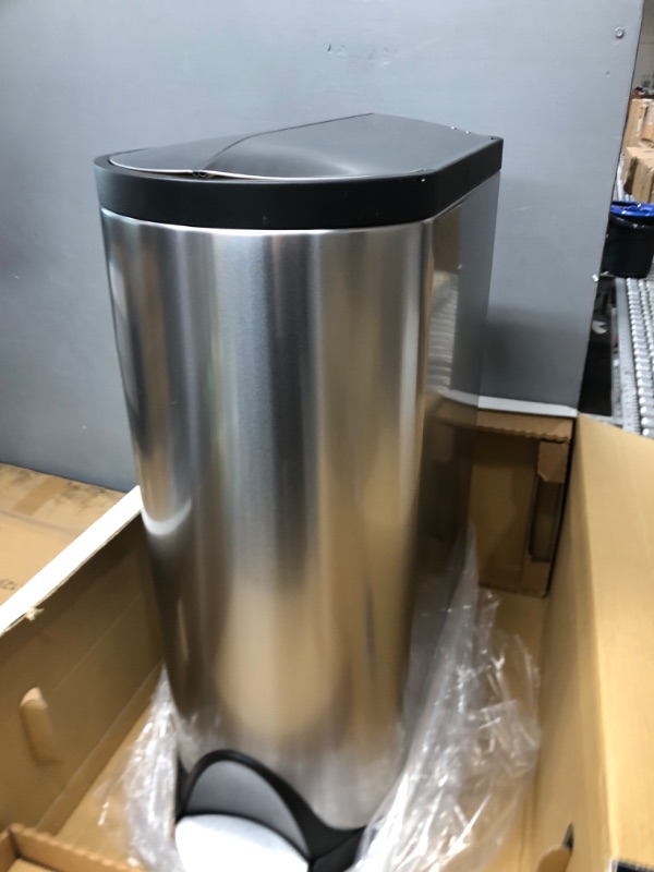 Photo 3 of **SMALL DENT AND SCRATCH**
simplehuman 30 Liter / 8 Gallon Butterfly Lid Kitchen Step Trash Can, Brushed Stainless Steel 30 Liter Butterfly Step