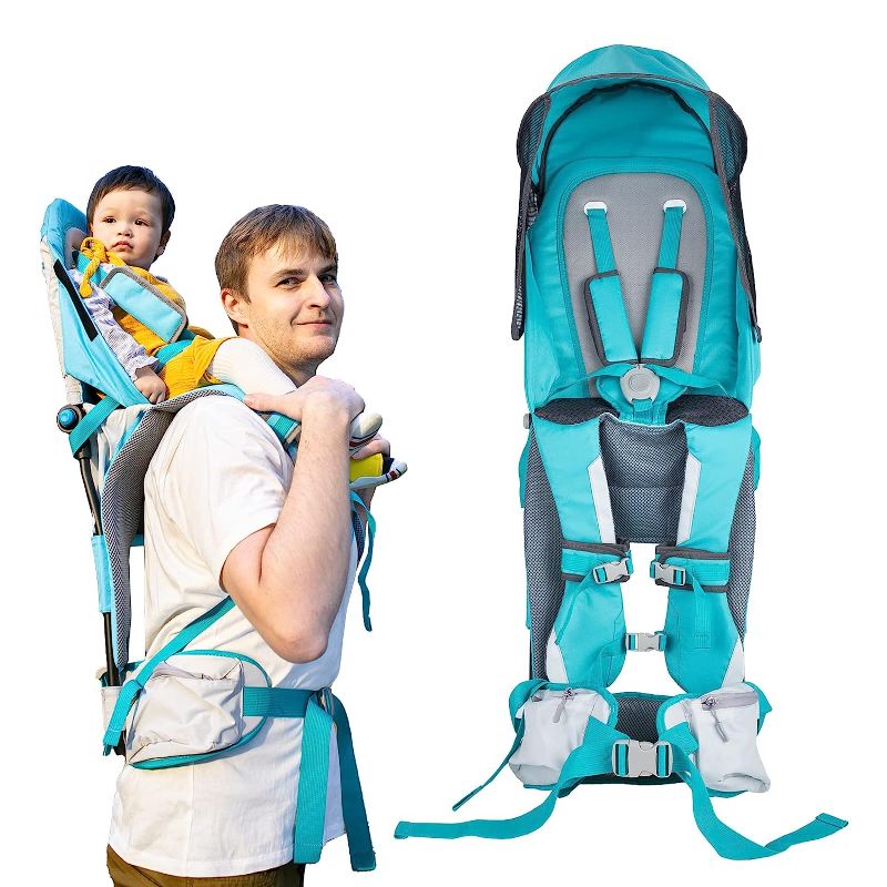 Photo 1 of Baby Shoulder Carrier Baby Hiking Backpack Carrier with Rain Cover Sun Shade for Child Safe Backrest and Toddler Ergonomic Seat Holds 40 Pound for Children Between 6 Months-3 Years Old Baby
