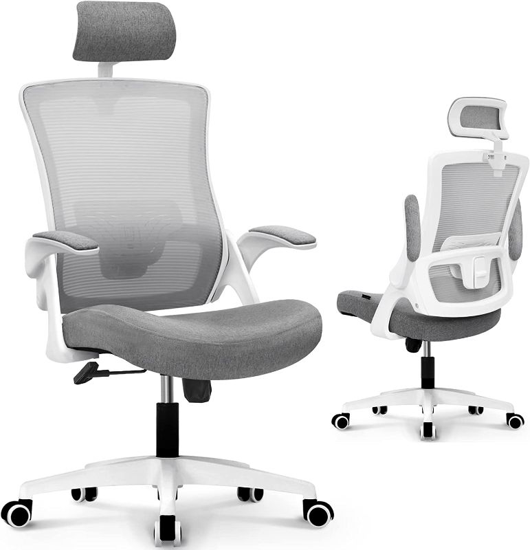 Photo 1 of ***PARTS ONLY NOT FUNCTIONAL***neo chair DBS-H High Back Mesh Headrest Adjustable Height and Ergonomic Design Home Office Computer Desk Executive Lumbar Support Padded Flip-up Armrest Swivel Chair (Grey)
