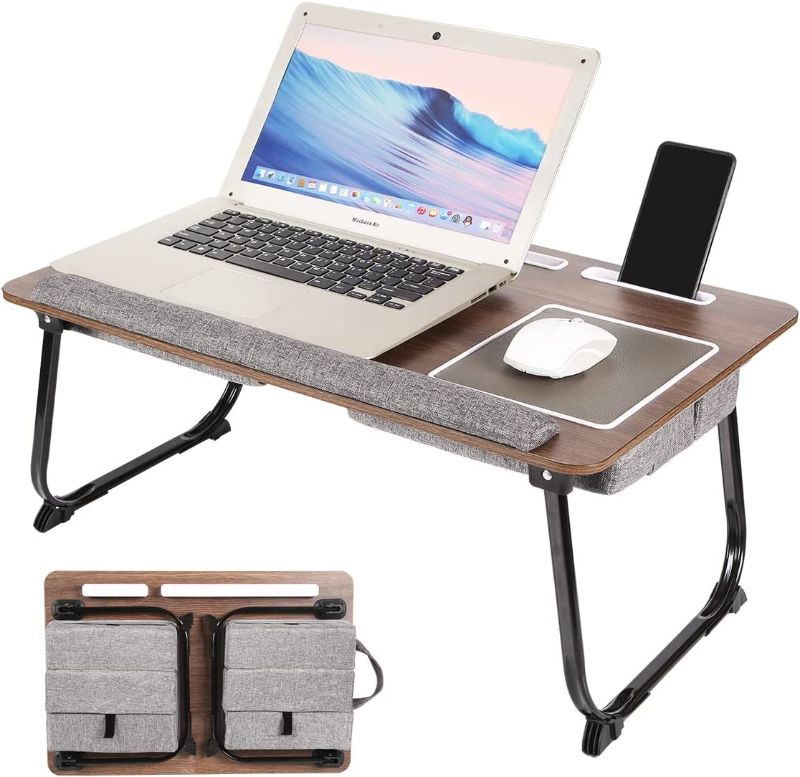 Photo 1 of OMUMUO Laptop Desk, 3 in 1 Lap Desk with Cushion 17 inch Laptop,Foldable Adjustable Height with Mouse pad Wrist Rest Card Slot for iPad Mobile Phone Lap Desk for Bed Couch,Bed Tray for Working,Eating
