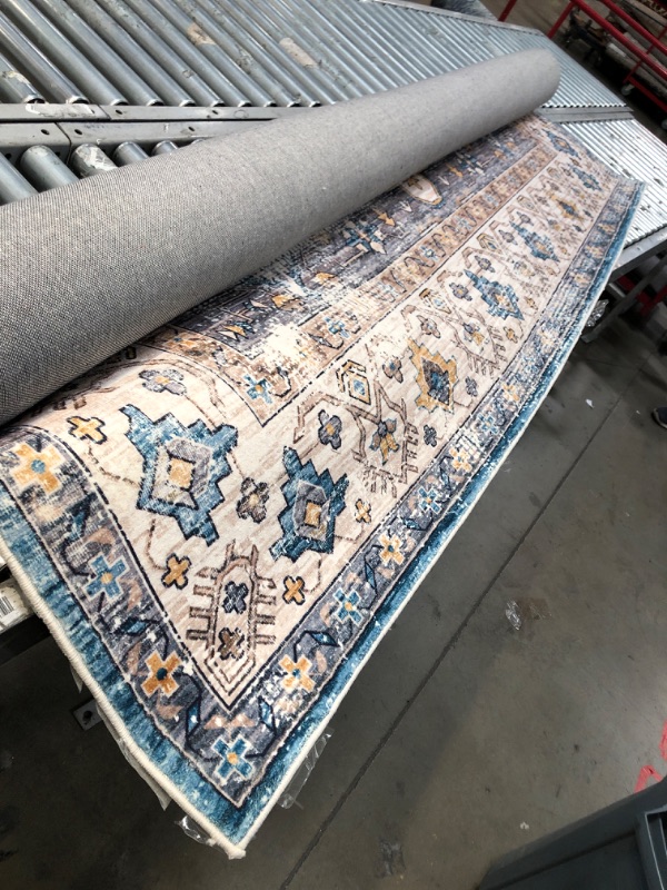 Photo 2 of DECOMALL FINEEN 8x10 Area Rugs, Boho Rug for Bedroom, Vintage Distressed Medallion Carpet for Living Room, Beige Blue Multi, 8'x10' 8'x10' Fineen 02