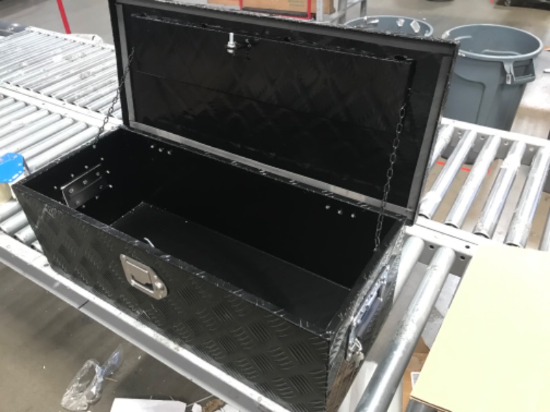 Photo 2 of ** MINOR DAMAGE**FGJQEFG 30 Inch Truck Bed Tool Box Truck Car Outdoor Trailer Pickup Underbody Toolbox, RV Storage Organizer, Underbed Tools Organizer W/Lock & Keys, Black Aluminum 5 Bar Tread (30''X13''X10'') 30"X13"X10" Black