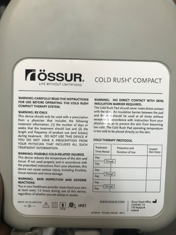 Photo 5 of **MINOR WEAR & TEAR**Ossur Cold Rush Compact Therapy Machine System with Left Hip Pad- Ergonomic, Adjustable Wrap Pad Included- Quiet, Lightweight and Strong Cryotherapy Freeze Kit Pump w/ Hip Pad Left