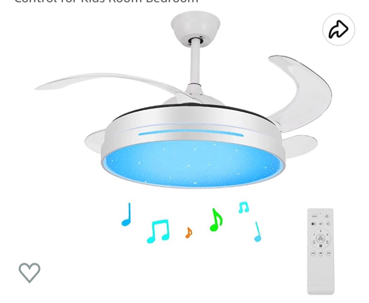 Photo 1 of *SEE NOTES* Retractable Ceiling Fan with Lights and Bluetooth Speaker, 24W 36'' Color Changing kids Ceiling Fan Invisible Blades Chandelier 