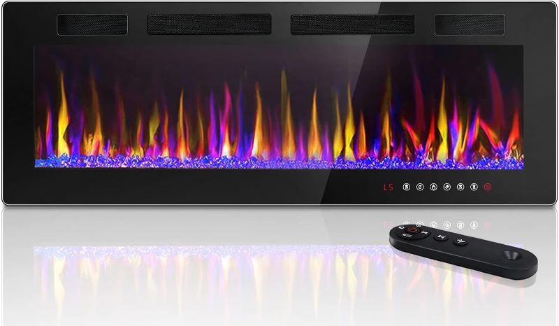 Photo 1 of LEMBERI 50 inch Electric Fireplace Recessed and Wall Mounted,750/1500W Fireplace Heater and Linear Fireplace with Touch Screen Control Panel, Timer,Remote Control,Adjustable Flame Color and Speed
