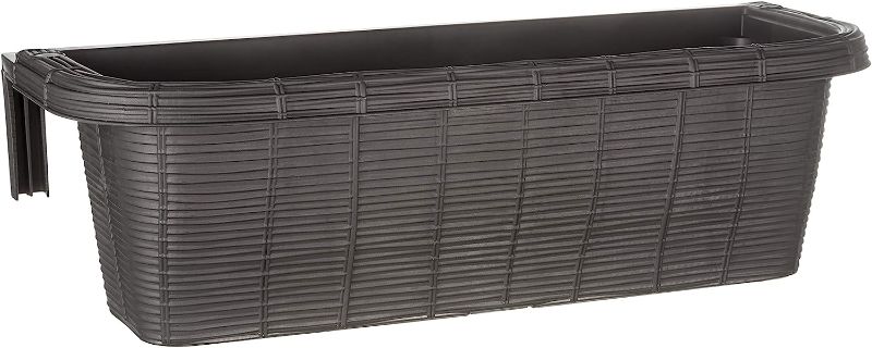 Photo 1 of Apollo Exports International AP-30311 24" Adjustable Railing Planter, Ratan Look, Grey, Rectangular Shape
