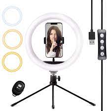 Photo 1 of HPUSN 10" Desktop Selfie Ring Light with Tripod Stand & Phone Holder, Dimmable Desk LED Makeup Ring Light for Photography, Shooting with 3 Light Modes,Compatible with iPhone & Android
