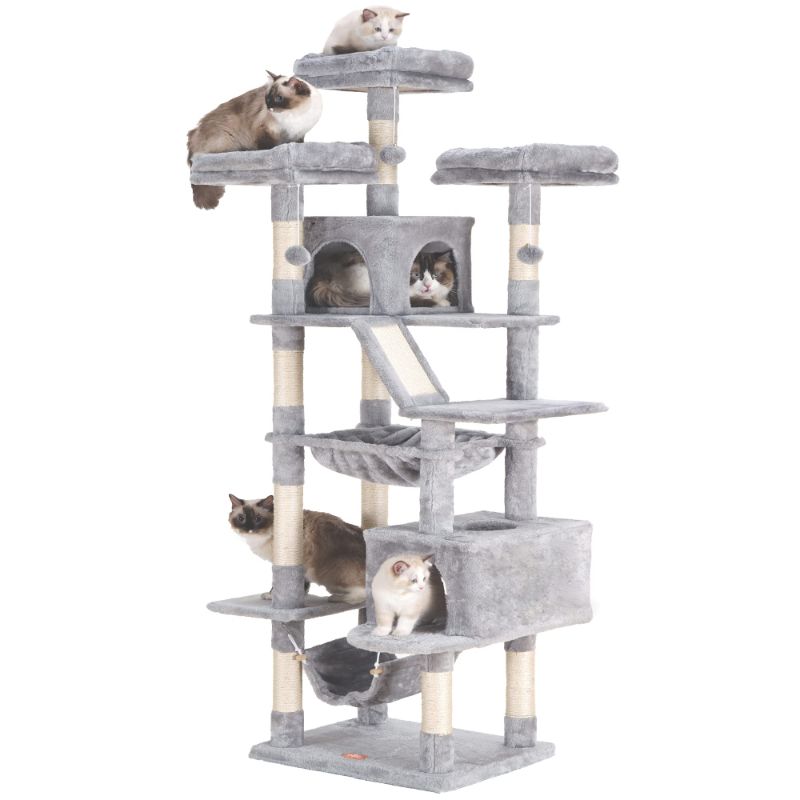 Photo 1 of ***Parts Only***Heybly Cat Tree 73 inches XXL Large Cat Tower for Indoor Cats ,Multi-Level Cat Furniture Condo for Large Cats with Padded Plush Perch, Cozy Basket and Scratching Posts Light Gray HCT030W Light Grey