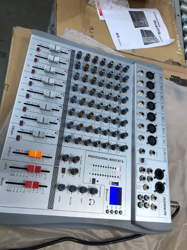 Photo 2 of SENWOSI MT-8 8-Channel Sound Board Mixer Amplifier Mixing Console USB Bluetooth Audio Interface Microphone Preamplifier Phantom Power 3 band EQ Steel Chassis DJ Studio Music production
