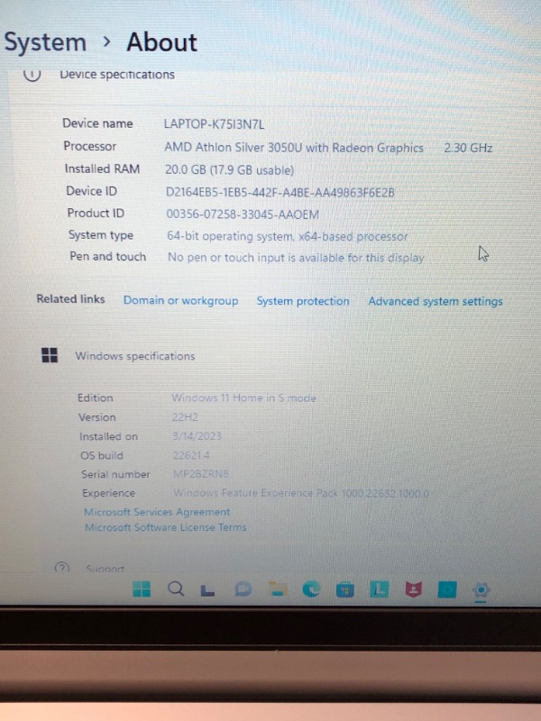 Photo 2 of Lenovo IdeaPad 1 15.6" HD Laptop, AMD Athlon Silver 3050U, 4GB RAM, 128GB eMMC, Windows 11 Home, Cloud Grey 4GB RAM | 128GB eMMC