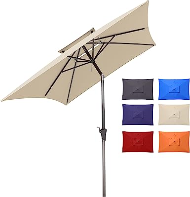 Photo 1 of ***PARTS ONLY NOT FUNCTIONAL***Rectangle Patio Umbrella Tiers Outdoor Table Umbrella with Push Button Tilt and Crank for Pool, Backyard, Deck, Picnic, Yard