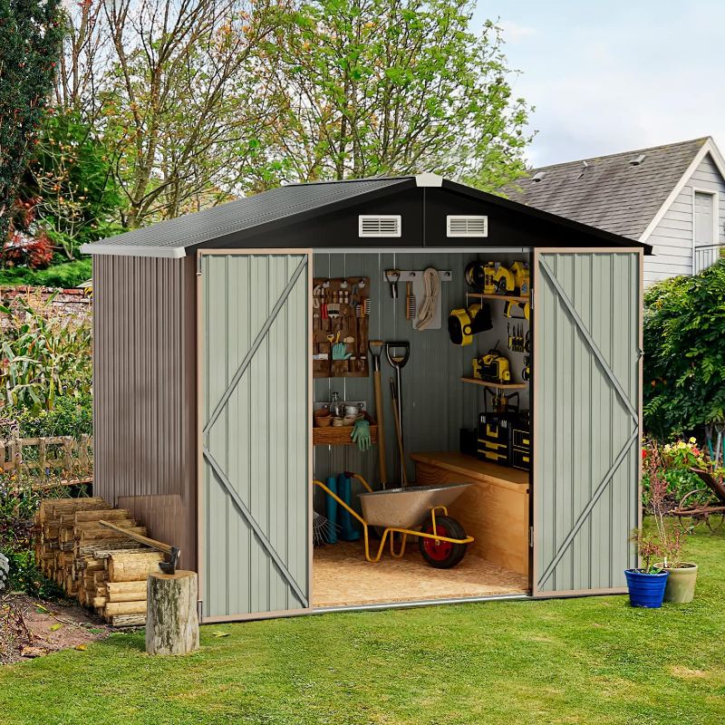 Photo 1 of **PARTS ONLY** BOX 2/3**
Storage Shed Waterproof, 10X 8FT and Garden Shed for Bike, Garbage Can, Tool, Lawnmower, Outdoor Metal Shed for Backyard, Patio, Brown