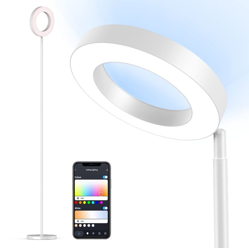 Photo 1 of Banord Smart Floor Lamp 2.4G WiFi LED Standing Lamp for Reading, 5 Color Temperatures and RGB Colored Independent Up/Down Lighting, Work with Alexa & Google Home,42W White