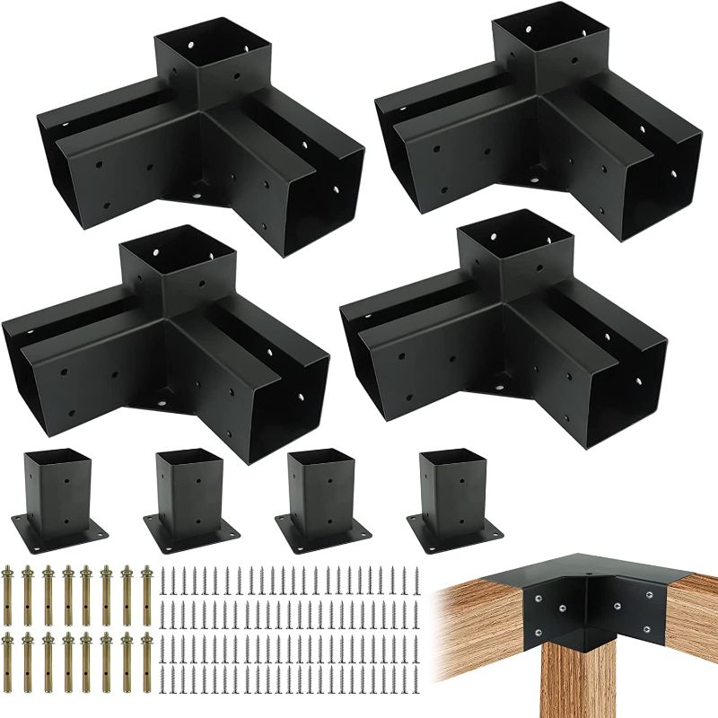 Photo 1 of 
Pergola Gazebo Brackets Kit Nopwer - 4 Each 3-Way Right Angle Corner Bracket for 4x4 Inch Wood Beams, 4 x 4 Base Bracket 
Color:3-Way Corner Bracket