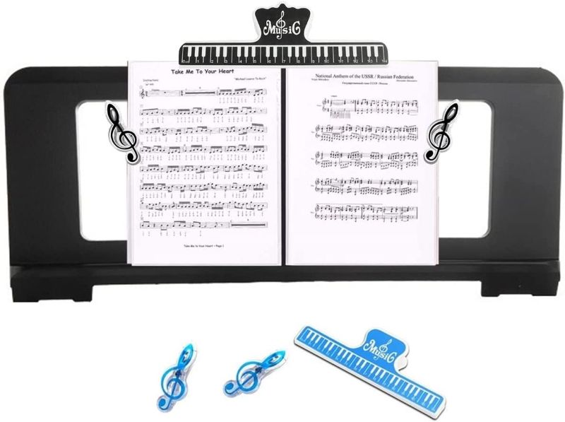 Photo 1 of  ZBY Music Stand for Sheet Music, Music Stand Compatible with Numerous Models of Music Keyboard, Stable and Durable with 6 Music Book Clip (Black)
