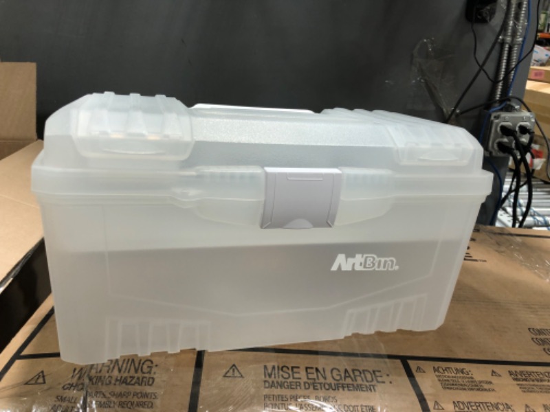 Photo 1 of ArtBin 6918AH Twin Top 17 inch Supply Box, Portable Art & Craft Supply Organizer with Handle, [1] Plastic Storage Case, Translucent Clear