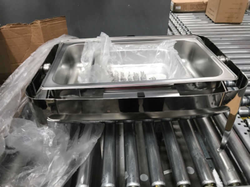 Photo 2 of ***LID DAMAGED*** Halamine Roll Top Chafing Dish Buffet Set, 9 Qt Stainless Steel Chafer with 2 Half Size Pans Buffet Servers and Warmers Set Warming Tray for Wedding, Parties, Banquet, Catering Events, Graduation 9QT - 2 Half Size Pan