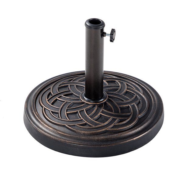 Photo 1 of 14 Karat Home Round Heavy-Duty Decorative Resin Patio Umbrella Base Stand ,Bronze Finish
