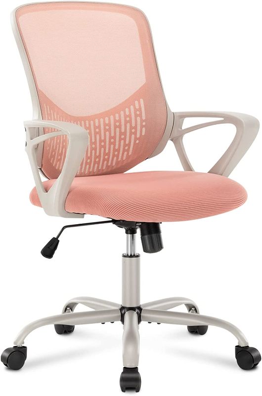 Photo 1 of Home Office Desk Chair Ergonomic Computer Chair Modern Height Adjustable Swivel Chair Mesh Chair with Fixed Armrests/Lumbar Support, Pink