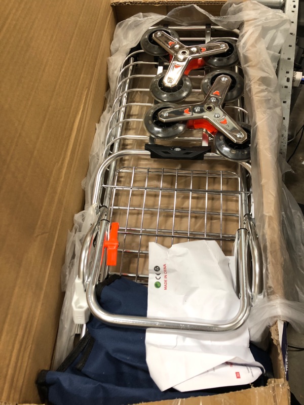 Photo 1 of BeebeeRun Folding Shopping Cart Portable Grocery Utility Lightweight Stair Climbing Cart with Rolling Swivel Wheels and Removable Waterproof Canvas Removable Bag (Navy Blue)