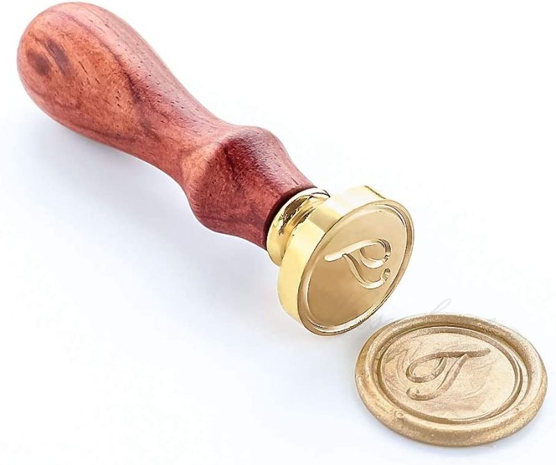 Photo 1 of 4 Pack Bundle VOOSEYHOME Initial Handwritten Letter Alphabet T Wax Seal Stamp with Rosewood Handle, Decorating on Gift Packing Invitation Mail Envelope Card Book for Birthday Themed Parties Weddings Signatures
