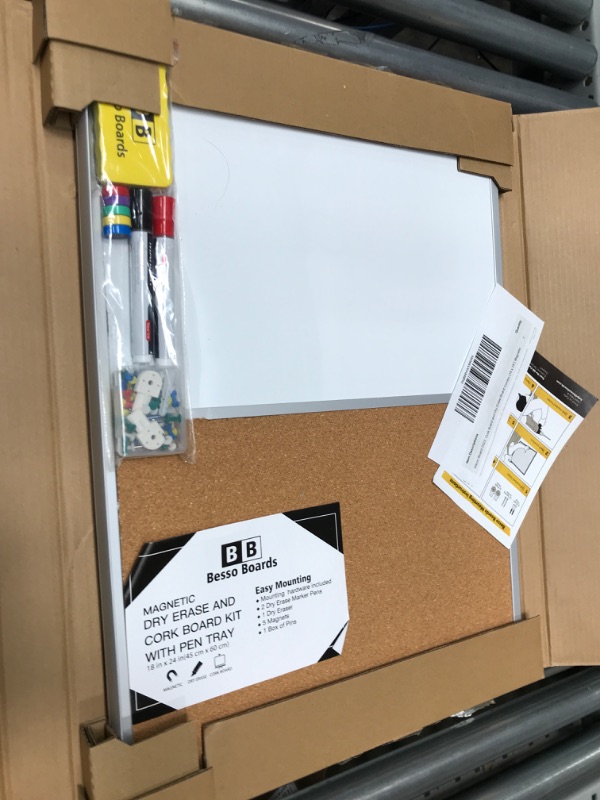 Photo 2 of Vision Board 2023: Cork Board and Dry Erase Board Combo (18 x 24") Magnetic Bulletin Board for Home or Office, Message Board, Wall-Mounted White Board Corkboard Combo: Markers, Eraser, Magnets & Pins 18" x 24"