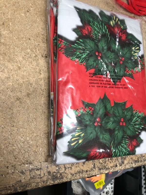 Photo 1 of LIBERECOO Christmas Ribbons Vinyl Tablecloth with Flannel Backing for Christmas, Winter, Party,and Holiday (Xmas Ribbon, 60 x 84 Inch (6-8 Seats)) 60 x 84 Inch (6-8 Seats) Xmas Ribbon