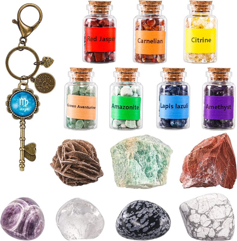 Photo 1 of 2 Pack Bundle QianCannaor Aquarius Zodiac Healing Crystals Gift Set, 15 Pcs Crystals and Healing Stones with Wishing Bottles, Aquarius Astrology Crystals Healing Stones Gifts- Birthday Gifts for Women