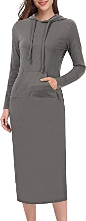 Photo 1 of CMDVZLLZ Women’s Casual Long Pullover Sweatshirt Dress Knee Length Long Sleeve Hoodies Dress Bodycon Slim Dress with Pockets Medium 
